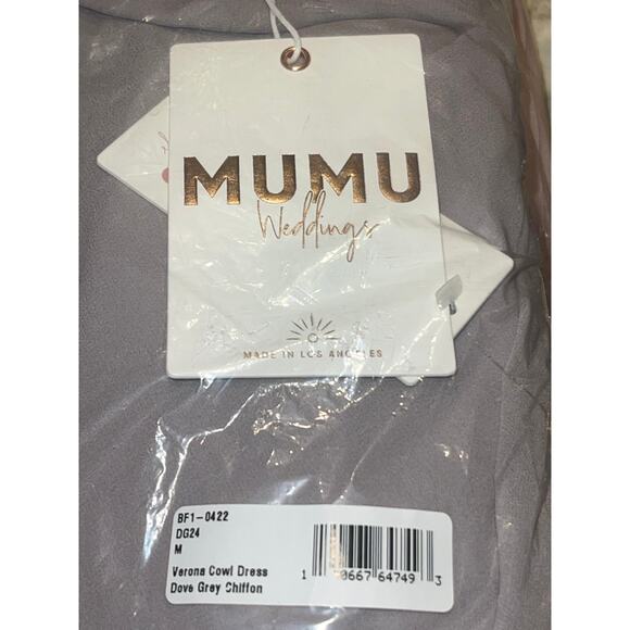 Show me Your Mumu Verona Cowl Neck Midi Slip Dress sz M In Dove Grey Chiffon - Picture 2 of 6